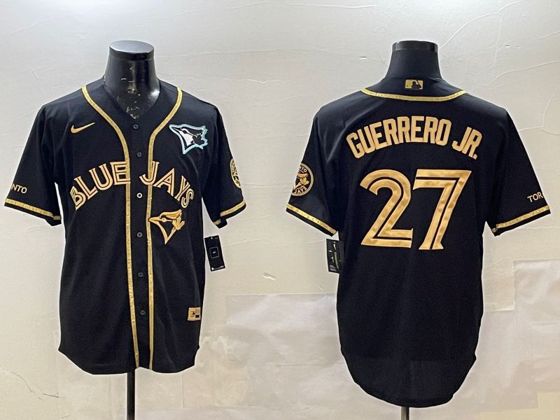 Men Toronto Blue Jays 27 Guerrero jr Black Gold Game 2025 Nike MLB Jersey style 2